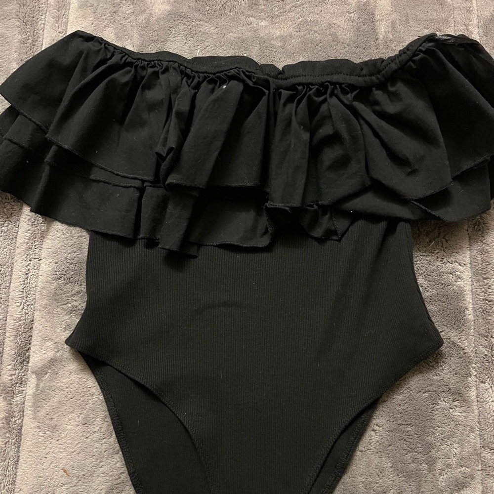 Zara Black Ruffle Bodysuit - Picture 3 of 5